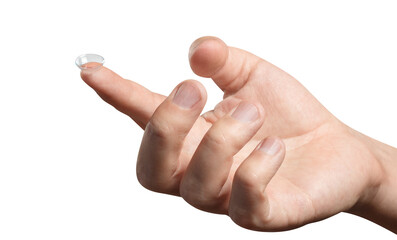 Male index finger holding contact lens, cut out - Powered by Adobe