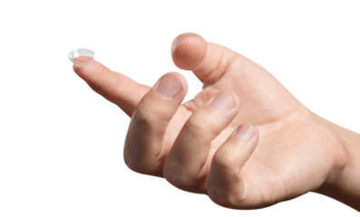 Male index finger holding contact lens, cut out