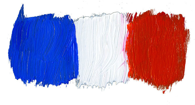 French flag painted with color brush strokes. Isolated image