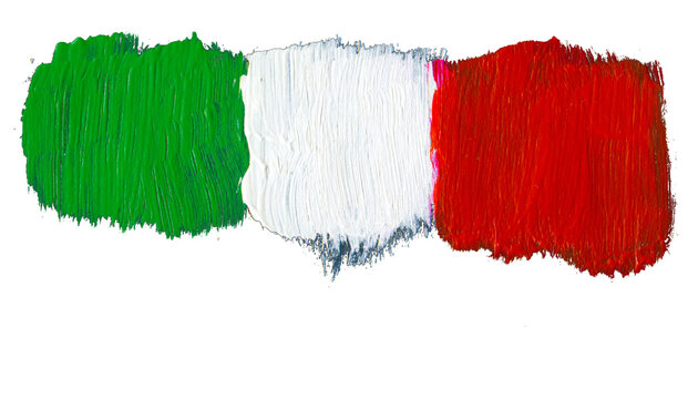 Italian flag painted with color brush strokes. Isolated image