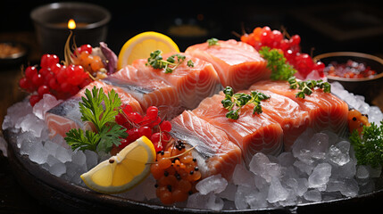 Fish fillet on ice. Generative Ai