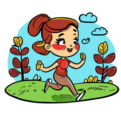Running woman in city park. Healthy lifestyle. Vector illustration in flat style