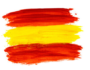 Spanish flag painted with color brush strokes. Isolated image