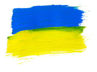 Ukrainian flag painted with color brush strokes. Isolated image