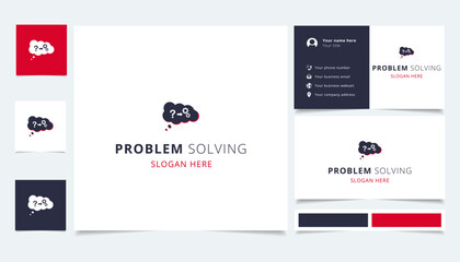 Problem solving logo design with editable slogan. Branding book and business card template.