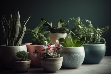 Houseplants ceramic pots. Generate Ai