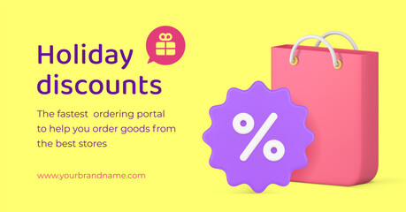 Holiday discount Black friday seasonal clearance shopping sale 3d banner realistic vector