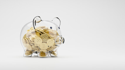 Saving money coins in glass plant growing. planning management Investment financial concept. 3d rendering..