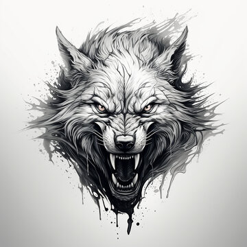 Direwolf tattoo style mascot logo emblem. Generative AI illustration
