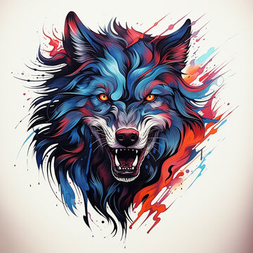 Direwolf tattoo style mascot logo emblem. Generative AI illustration