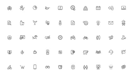 Big set of 50 Lifestyle and Entertainment icons. Thin line icons collection. Vector illustration, Pixel Perfect icons, Simple vector illustration