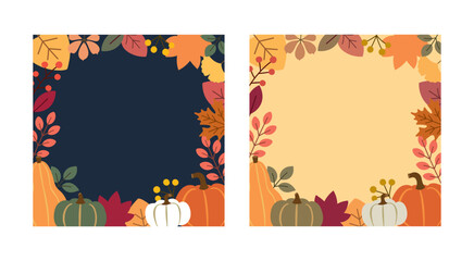 カラフルなかぼちゃと紅葉のベクターイラストフレーム