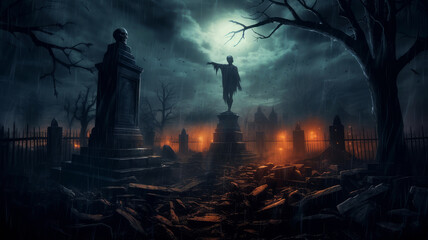 gloomy gothic cemetery.