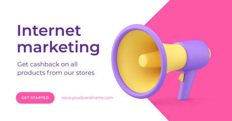 Internet marketing campaign public announce business brand promo 3d landing page realistic vector