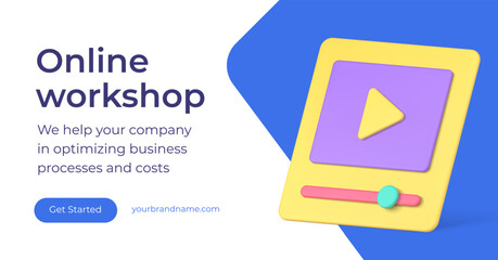 Online workshop video courses broadcast business optimization 3d landing page realistic vector