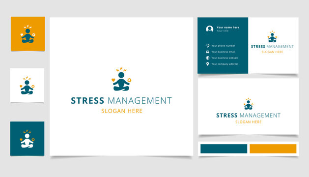 Stress management logo design with editable slogan. Branding book and business card template.