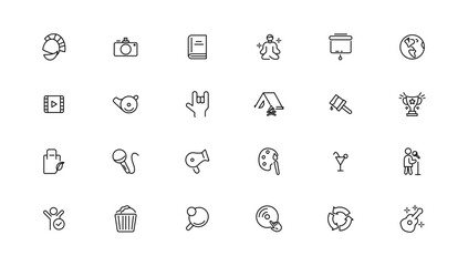 Big set of 24 Lifestyle and Entertainment icons. Thin line icons collection. Vector illustration, Pixel Perfect icons, Simple vector illustration