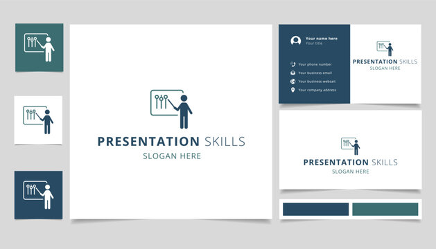 Presentation skills logo design with editable slogan. Branding book and business card template.