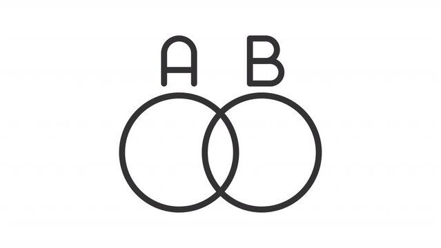 Intersection icon animation. Animated line venn diagram. Two categories. Overlapping circles. Social science. Loop HD video with alpha channel, transparent background. Outline motion graphic