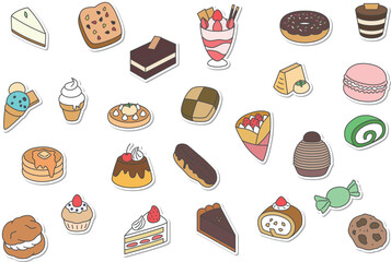 ステッカー風スイーツの壁紙イラストアイコンセット(背景なし)