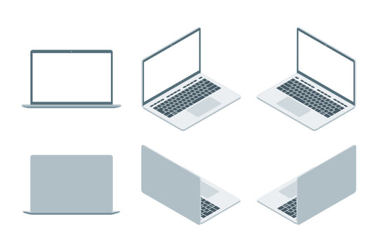 アイソメトリック図法で描いたノートパソコンのイラストアイコンセット