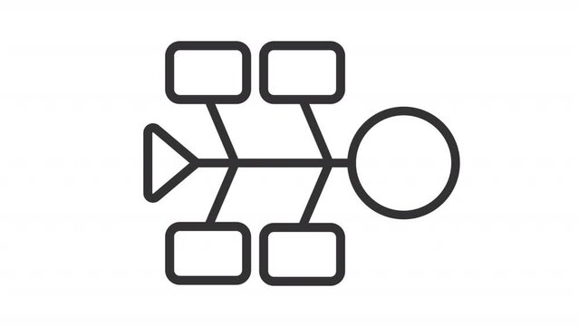 Animated fishbone diagram line icon. Cause and effect animation. Process improvement. Quality management. Loop HD video with alpha channel, transparent background. Outline motion graphic