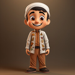 cartoon muslim boy illustration, Generative AI