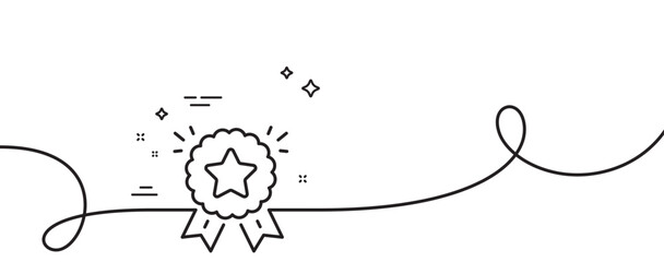 Ranking star line icon. Continuous one line with curl. Winner medal sign. Best rank symbol. Ranking star single outline ribbon. Loop curve pattern. Vector