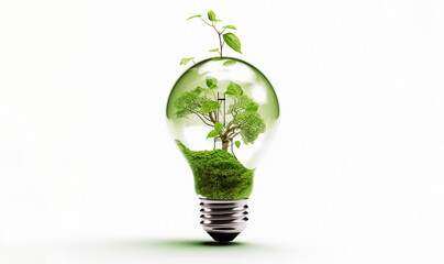 Light bulb, plant or isolated growth in sustainability, green energy and ai generated recycling idea