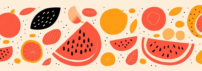 collage design pattern set featuring fruit shapes summer