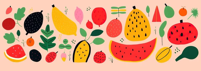 Wandcirkels plexiglas collage design pattern set featuring fruit shapes summer © EnelEva
