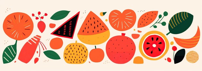 collage design pattern set featuring fruit shapes summer