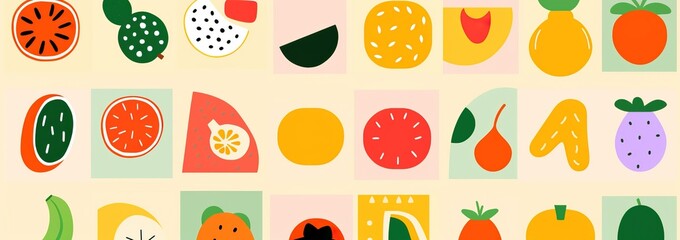 collage design pattern set featuring fruit shapes summer