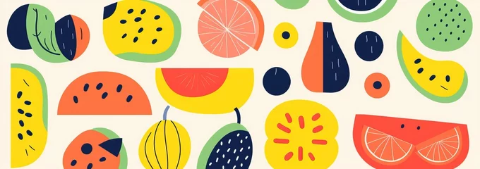 Fototapeten collage design pattern set featuring fruit shapes summer © EnelEva