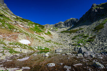 One of the most beautiful travel destination in Slovakia. Summer landscape of the High Tatras. The Cervena Valley. Tatra National Park, Slovakia.