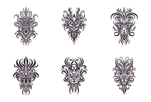 traditional tribal tattoo face motif, traditional ethnic tattoo vector