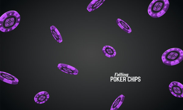 Falling poker chips isolated on dark background. Vector illustration.