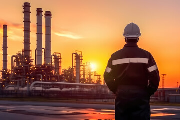 Engineer Checking List at Petrochemical Refinery Complex. Generative AI.