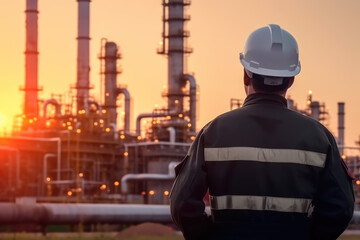 Engineer Checking List at Petrochemical Refinery Complex. Generative AI.