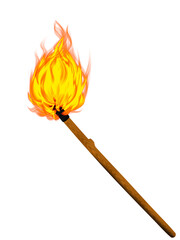 Illustration of wooden torch fire painting for design 