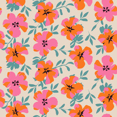 Hand drawn flowers, seamless patterns with floral for fabric, textiles, clothing, wrapping paper, cover, banner, interior decor, abstract backgrounds.