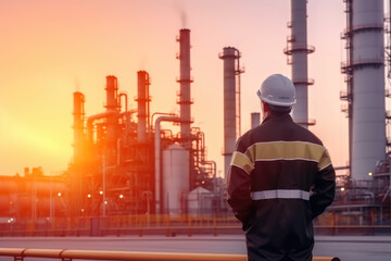 Engineer Checking List at Petrochemical Refinery Complex. Generative AI.