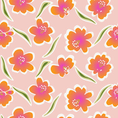 Obraz premium Hand drawn flowers, seamless patterns with floral for fabric, textiles, clothing, wrapping paper, cover, banner, interior decor, abstract backgrounds.
