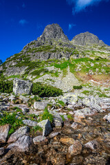 One of the most beautiful travel destination in Slovakia. Summer landscape of the High Tatras. The mount Jastrabia Veza and the Cervena Valley. Tatra National Park, Slovakia.