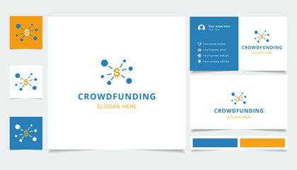 Crowdfunding logo design with editable slogan. Branding book and business card template.