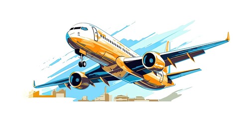 Obraz na płótnie Canvas Illustration of planes and palm trees. travel or tourism on tropical islands. vector style. AI