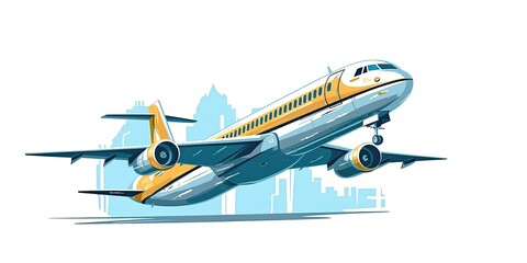 Illustration of planes and palm trees. travel or tourism on tropical islands. vector style. AI