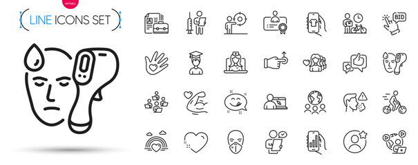 Pack of Lgbt, Vacancy and Bid offer line icons. Include Best friend, Online education, Medical mask pictogram icons. Analysis app, Drag drop, Telemedicine signs. Cough, Woman love, Shop app. Vector