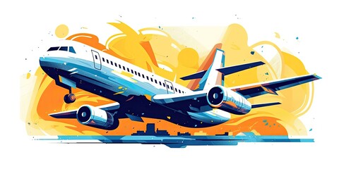 Obraz na płótnie Canvas Illustration of planes and palm trees. travel or tourism on tropical islands. vector style. AI