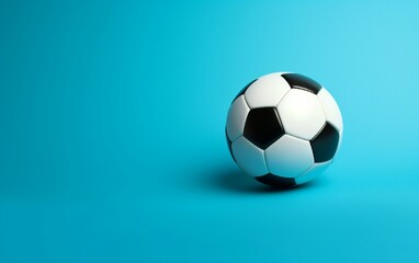 Fototapeta na wymiar A black and white soccer ball on a blue background. Ai